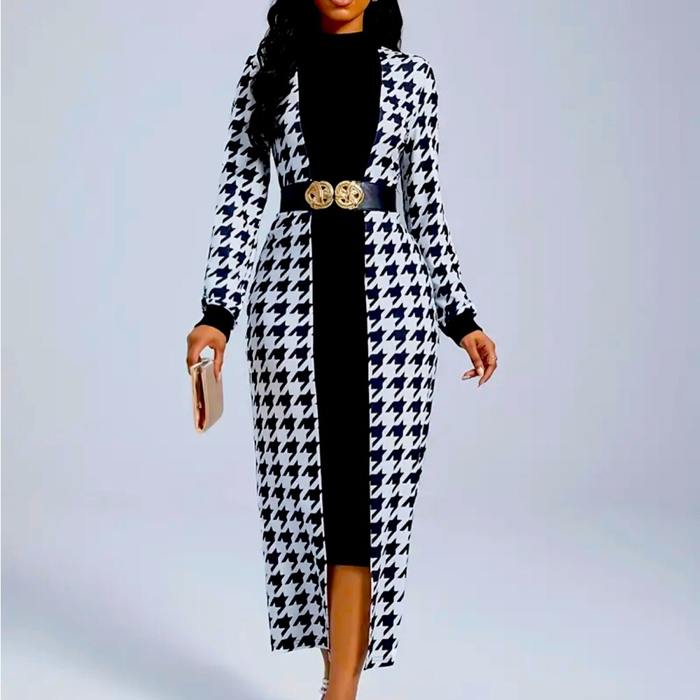 New, Houndstooth Print Color Block Dress